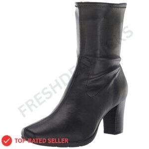 Mid-Calf Block Heel Boots Square Toe Work Chic Comfortable Stretch